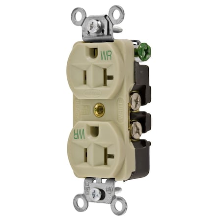 Hubbell Wiring Device-Kellems Straight Blade Receptacle, 5-20R, 20 A, 125V AC, 2 Pole, 3 Wire, Flush Mount, Grounded 5362IWR